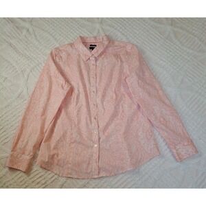 Talbots Womens Size 12 Non-Iron Cotton Pink Paisley Long Sleeve Button-Up Shirt